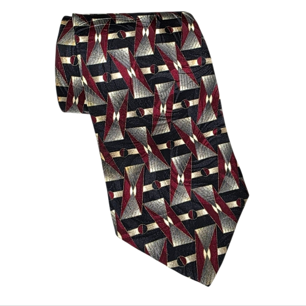 GAEORGE MACHADO Zilos Geometric Patterned Tie in Red and Black